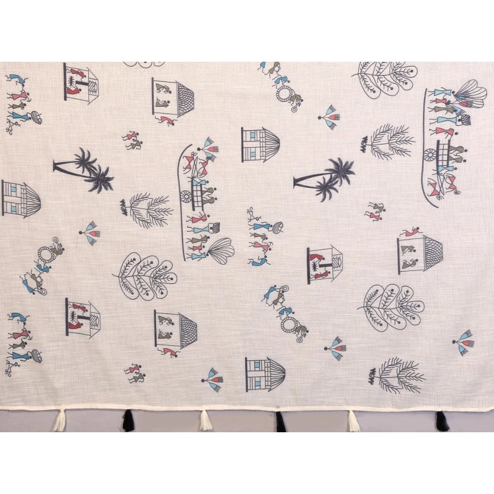Women's Linen Cotton Printed Saree — Off White · 1927