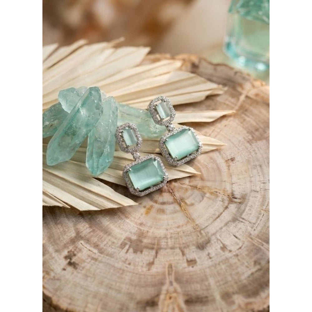 Women's Brass Silver Plated Drop Earrings — Turquoise · 1963
