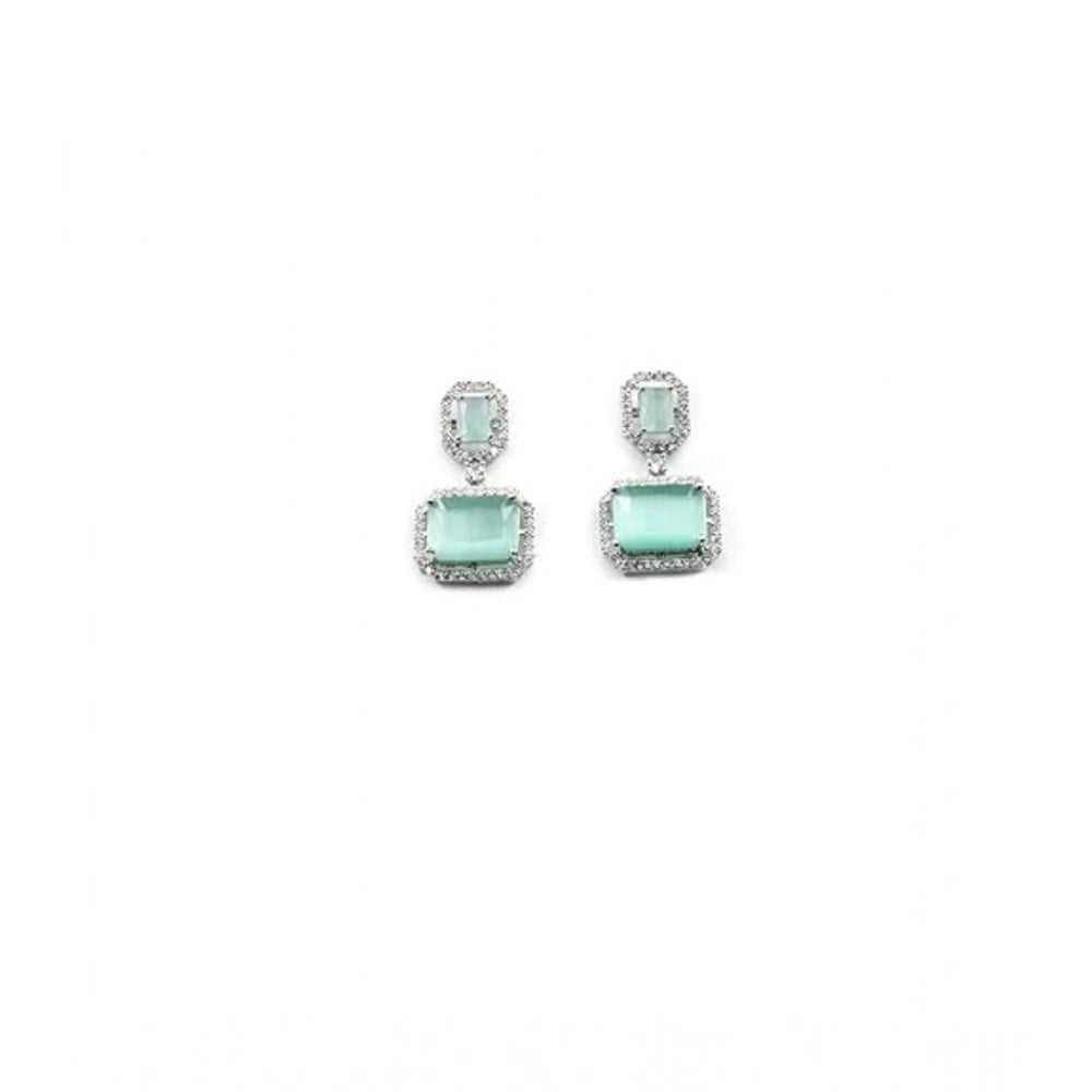 Women's Brass Silver Plated Drop Earrings — Turquoise · 1963
