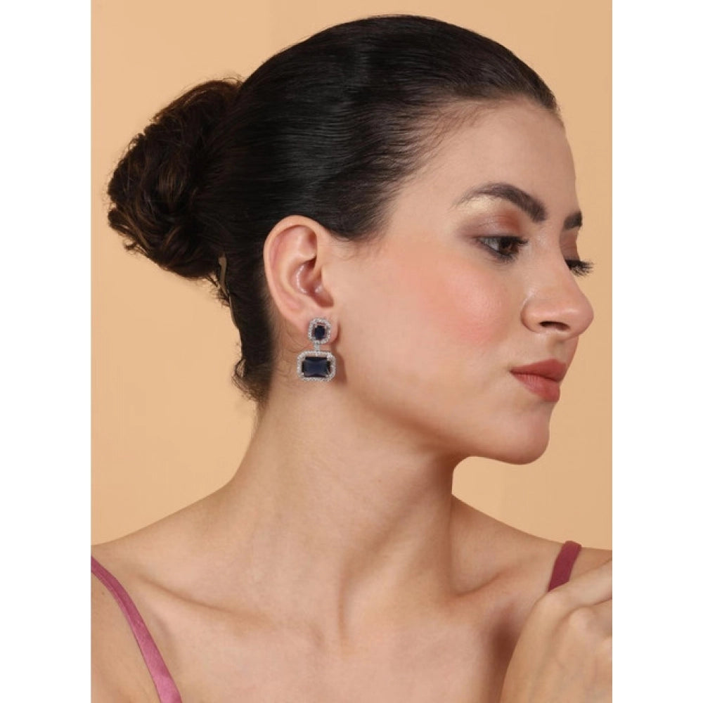 Women's Brass Silver Plated Drop Earrings — Blue · 1964