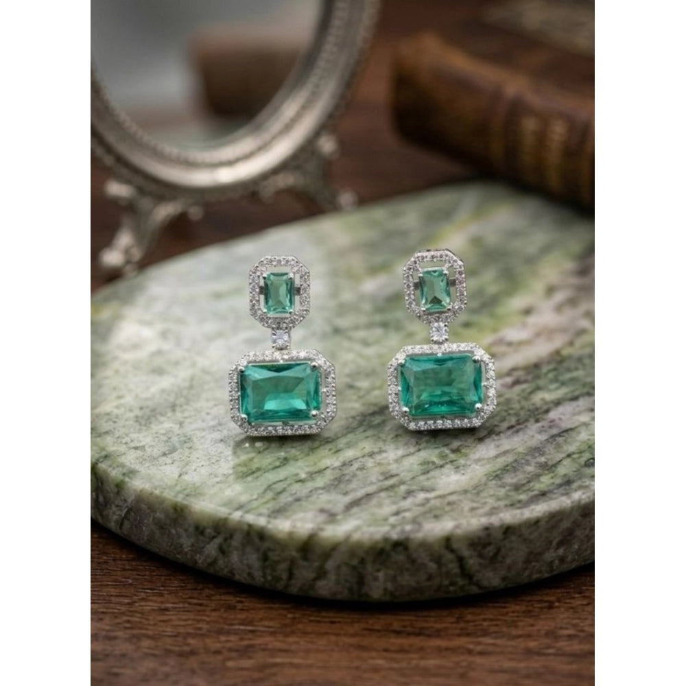 Women's Brass Silver Plated Drop Earrings — Green · 1965