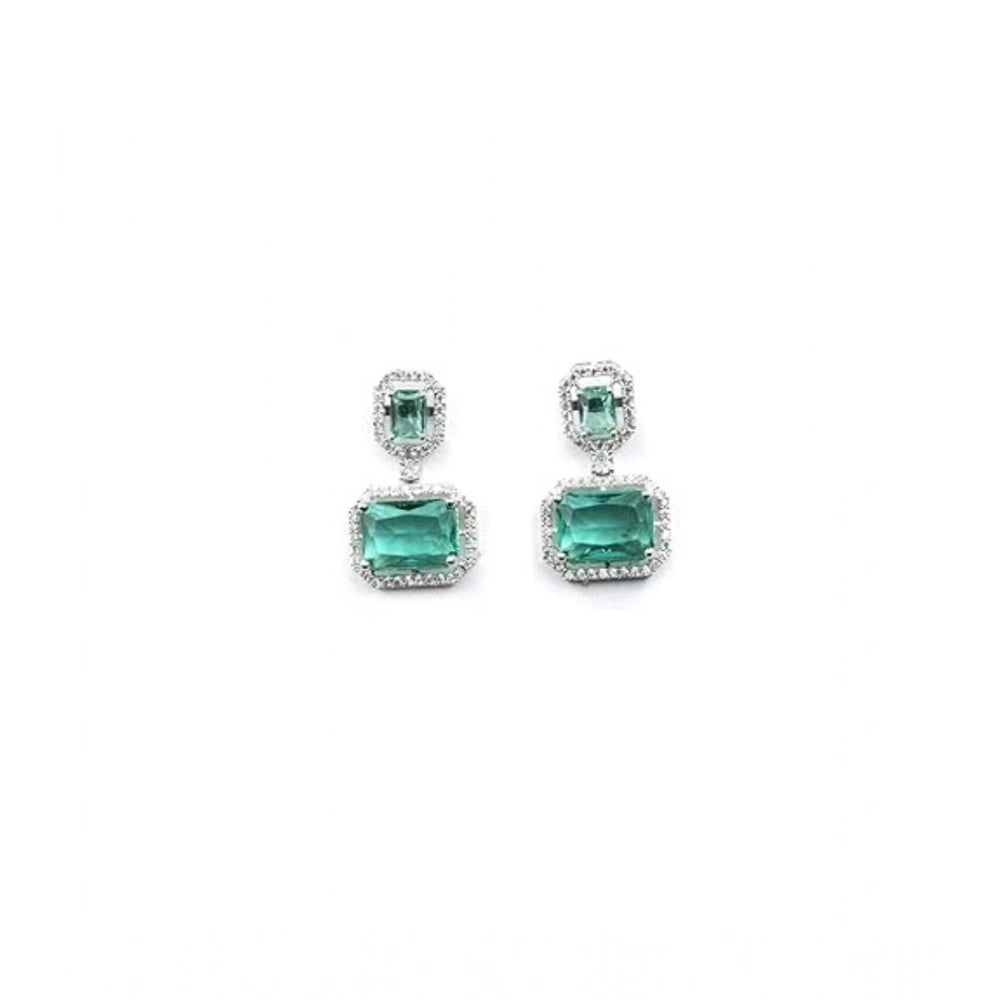 Women's Brass Silver Plated Drop Earrings — Green · 1965