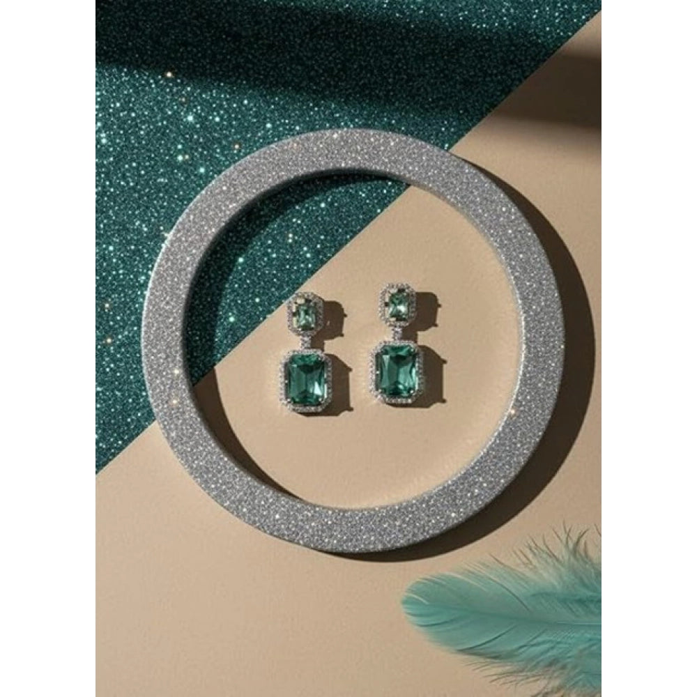 Women's Brass Silver Plated Drop Earrings — Green · 1965