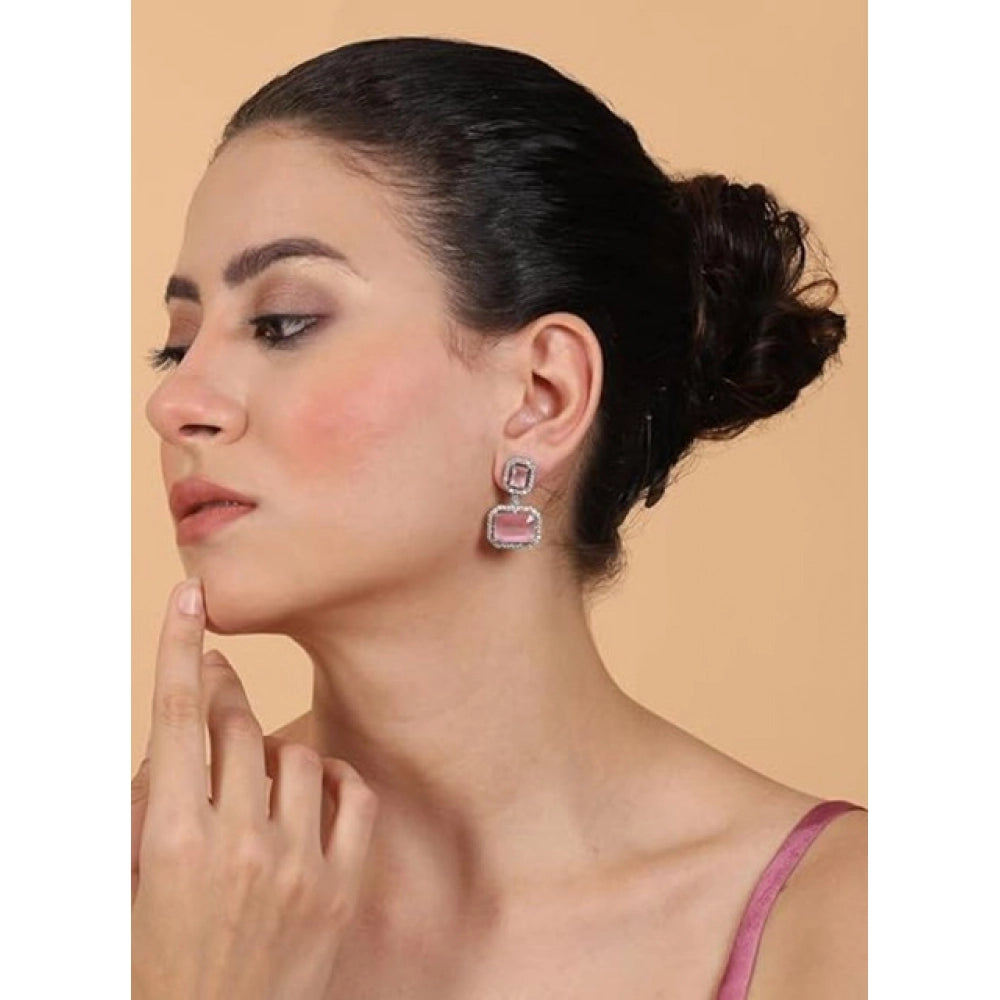 Women's Brass Silver Plated Drop Earrings — Pink · 1967