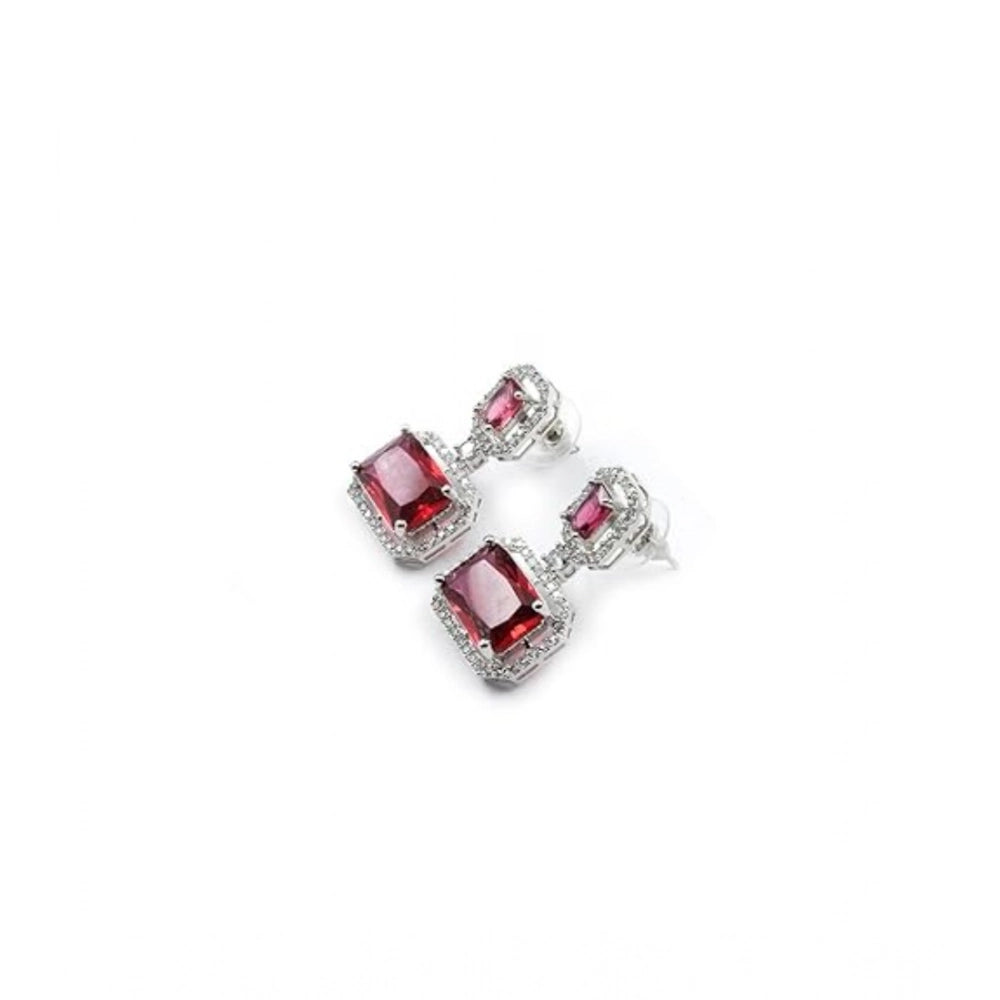 Women's Brass Silver Plated Drop Earrings — Red · 1968