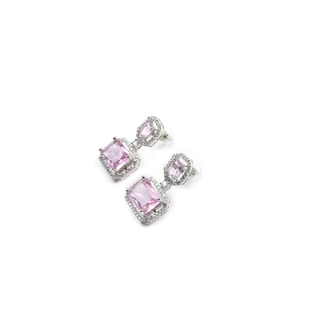 Women's Brass Silver Plated Drop Earrings — Pink · 1969