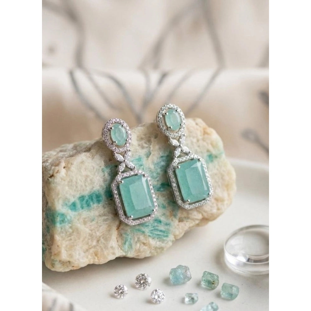 Women's Brass Silver Plated Drop Earrings — Turquoise · 1970