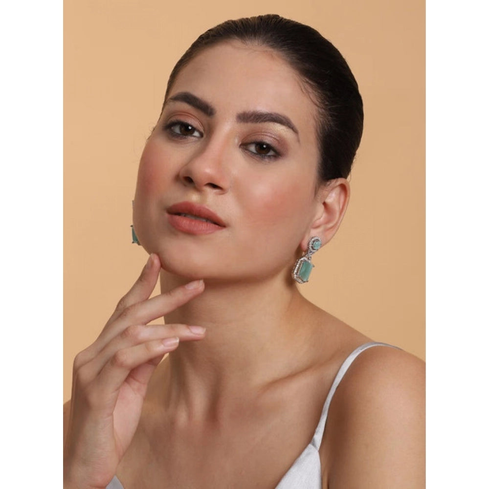 Women's Brass Silver Plated Drop Earrings — Turquoise · 1970