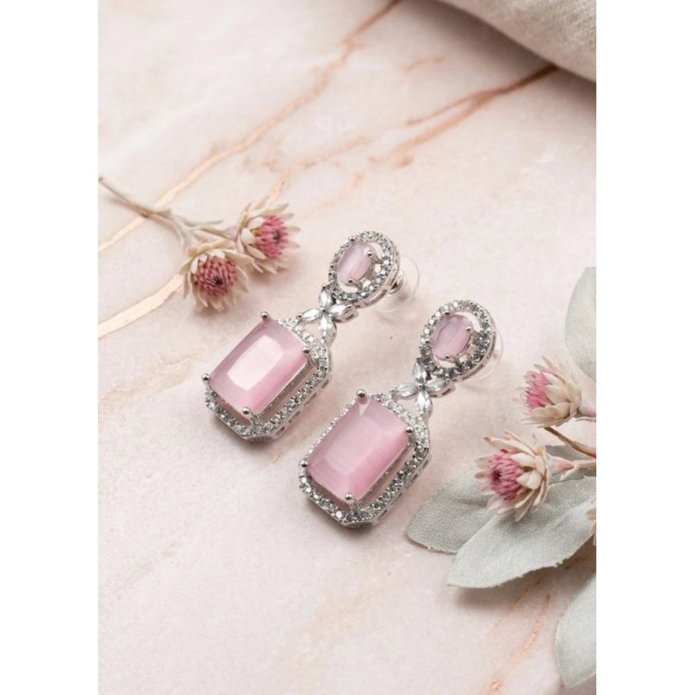 Women's Brass Silver Plated Drop Earrings — Pink · 1971