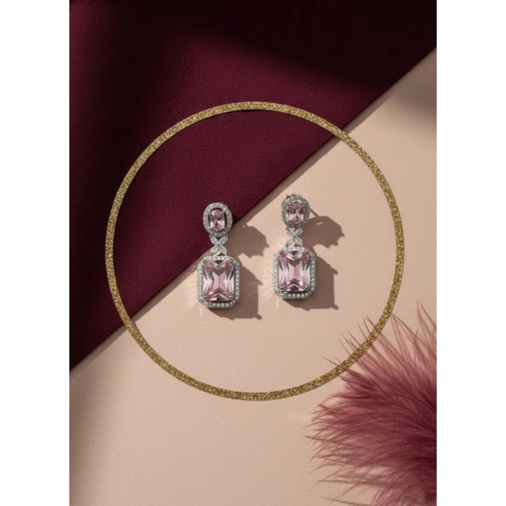 Women's Brass Silver Plated Drop Earrings — Pink · 1971