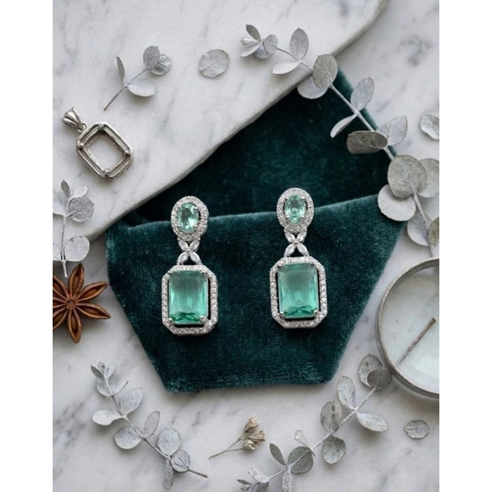 Women's Brass Silver Plated Drop Earrings — Green · 1972