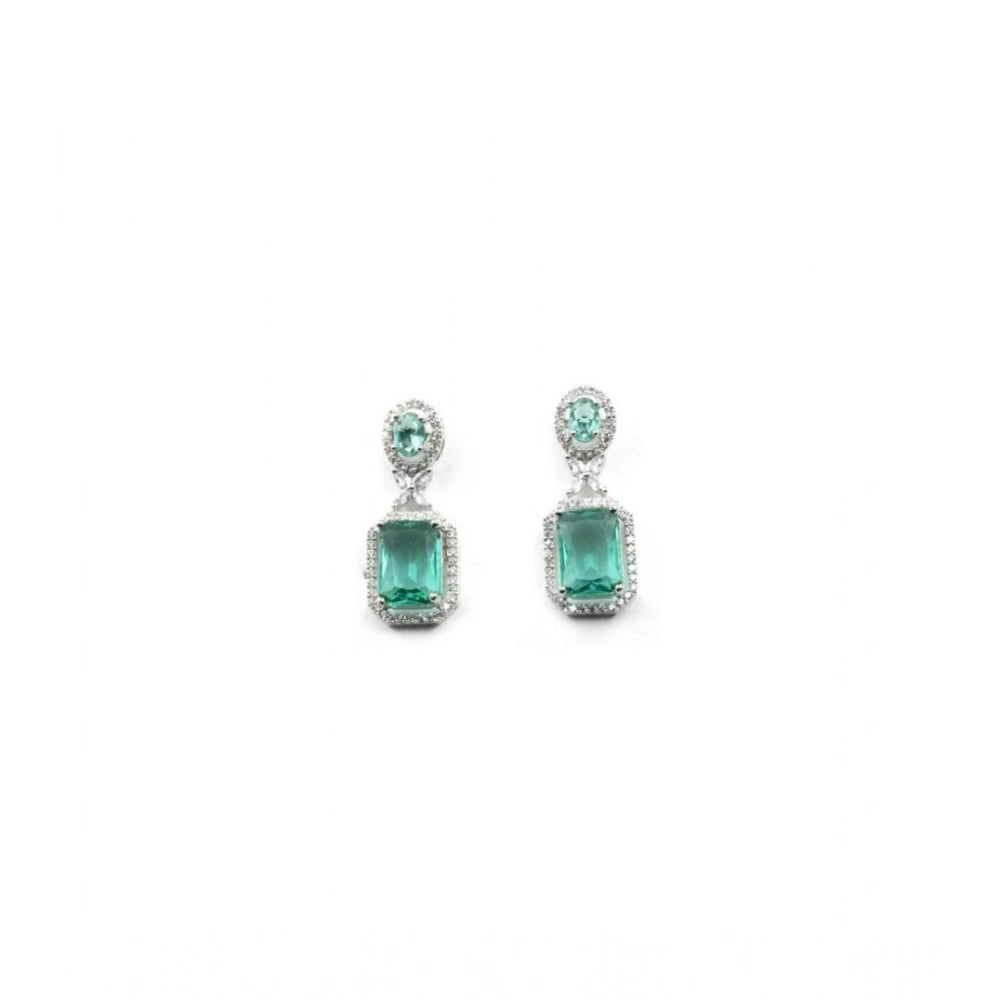 Women's Brass Silver Plated Drop Earrings — Green · 1972