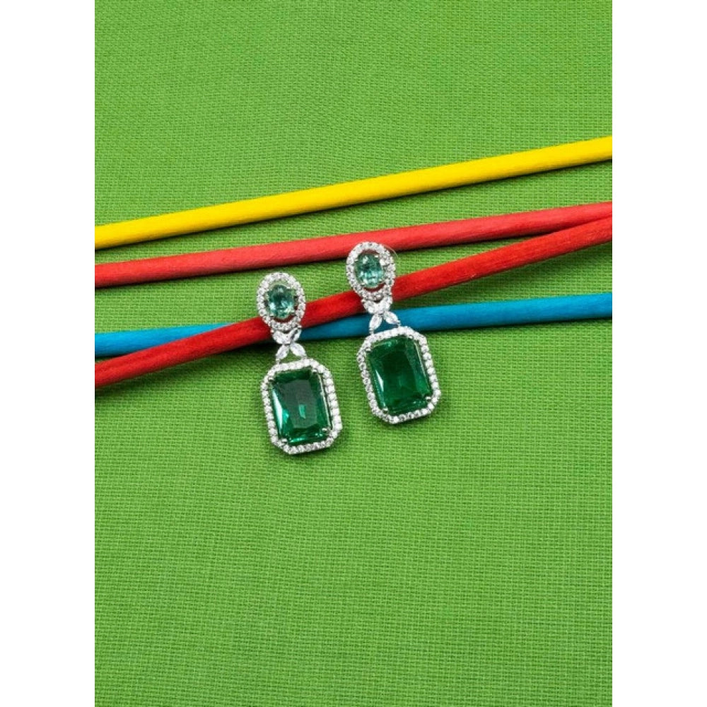 Women's Brass Silver Plated Drop Earrings — Green · 1972