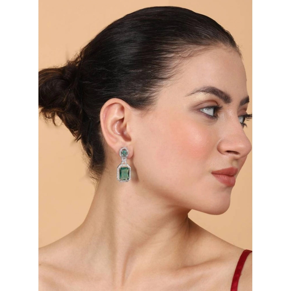Women's Brass Silver Plated Drop Earrings — Green · 1972