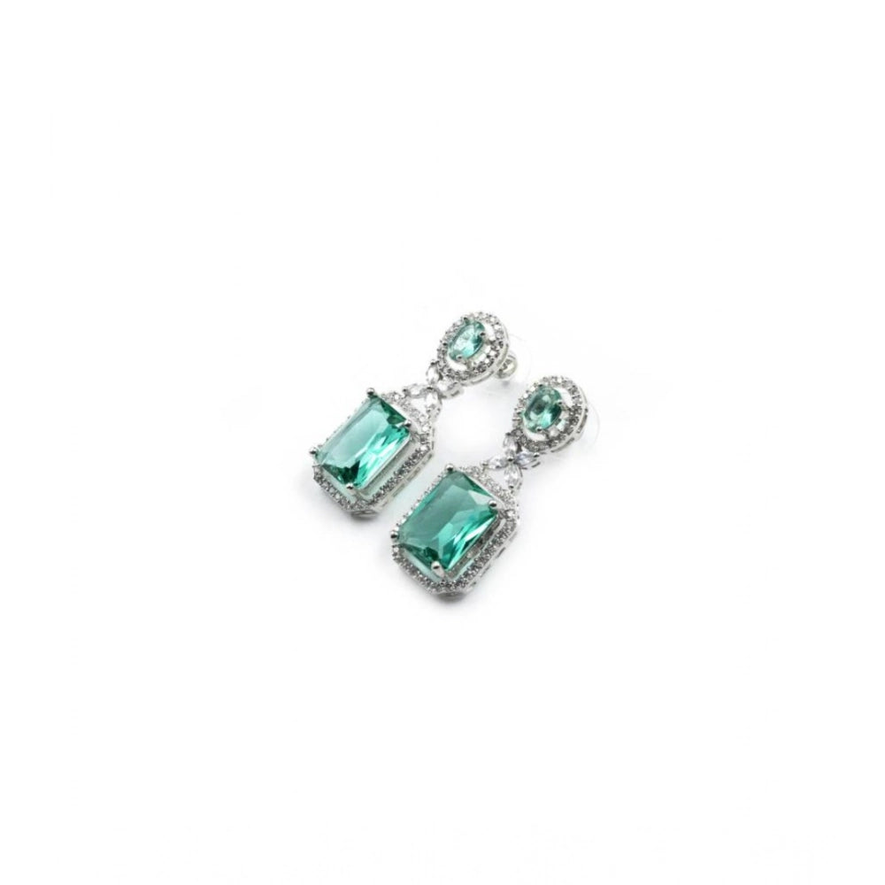 Women's Brass Silver Plated Drop Earrings — Green · 1972