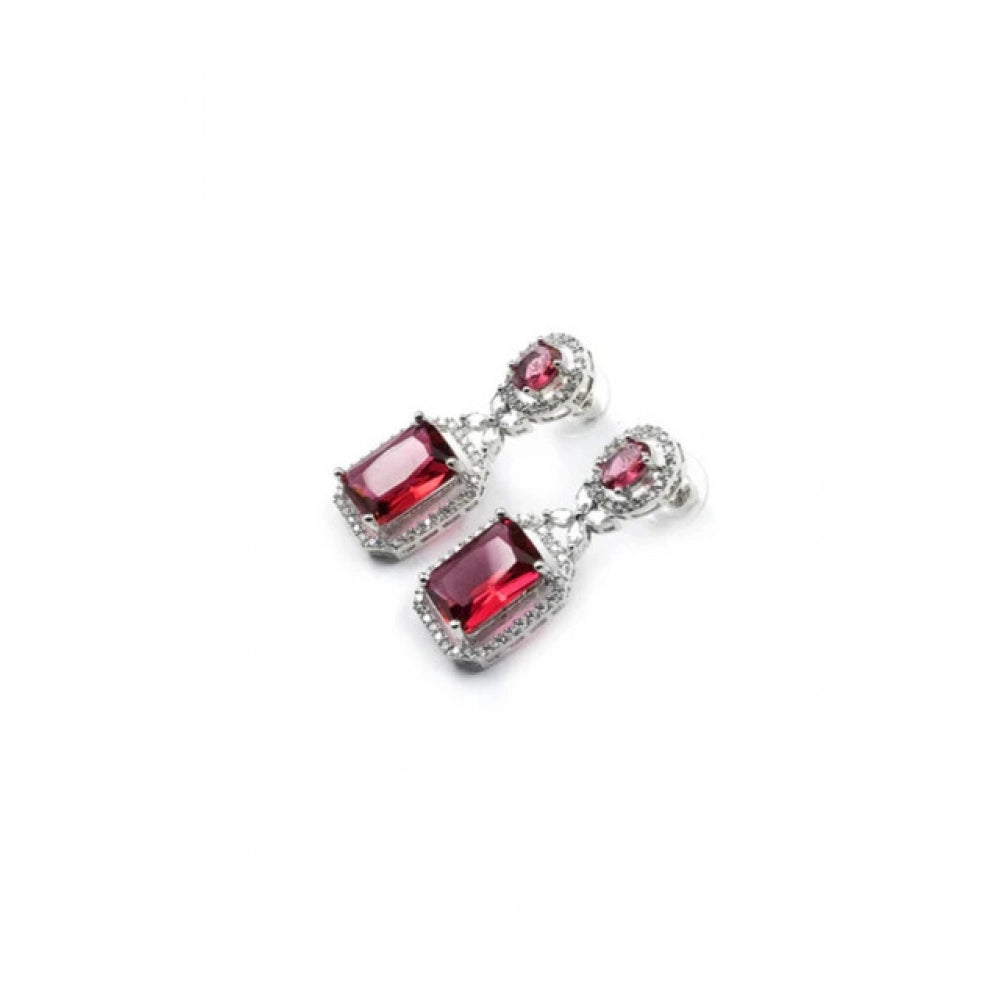Women's Brass Silver Plated Drop Earrings — Red · 1973
