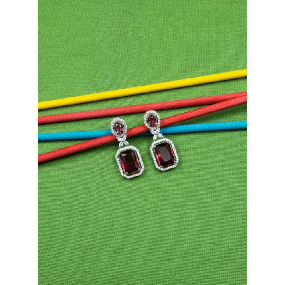 Women's Brass Silver Plated Drop Earrings — Red · 1973