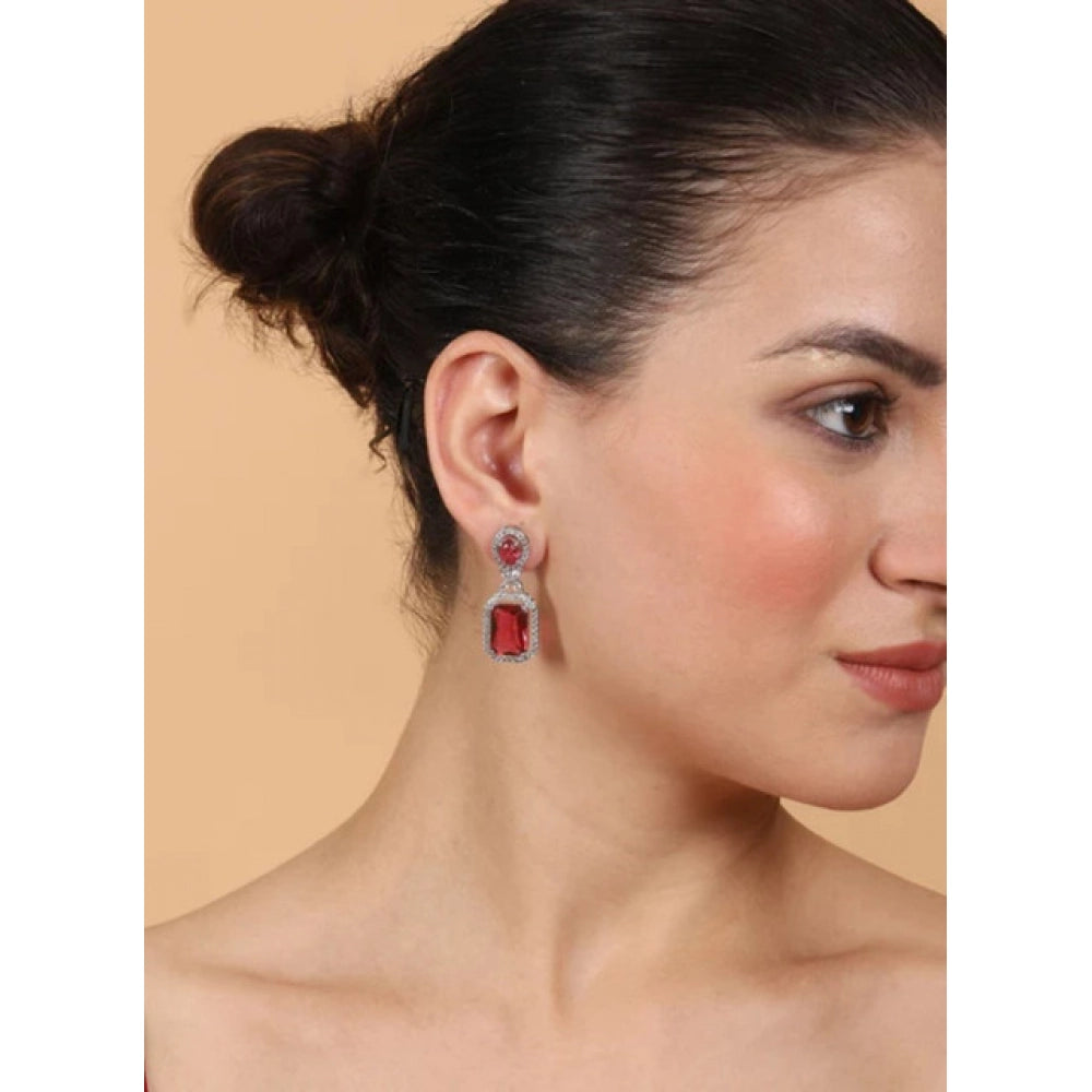 Women's Brass Silver Plated Drop Earrings — Red · 1973