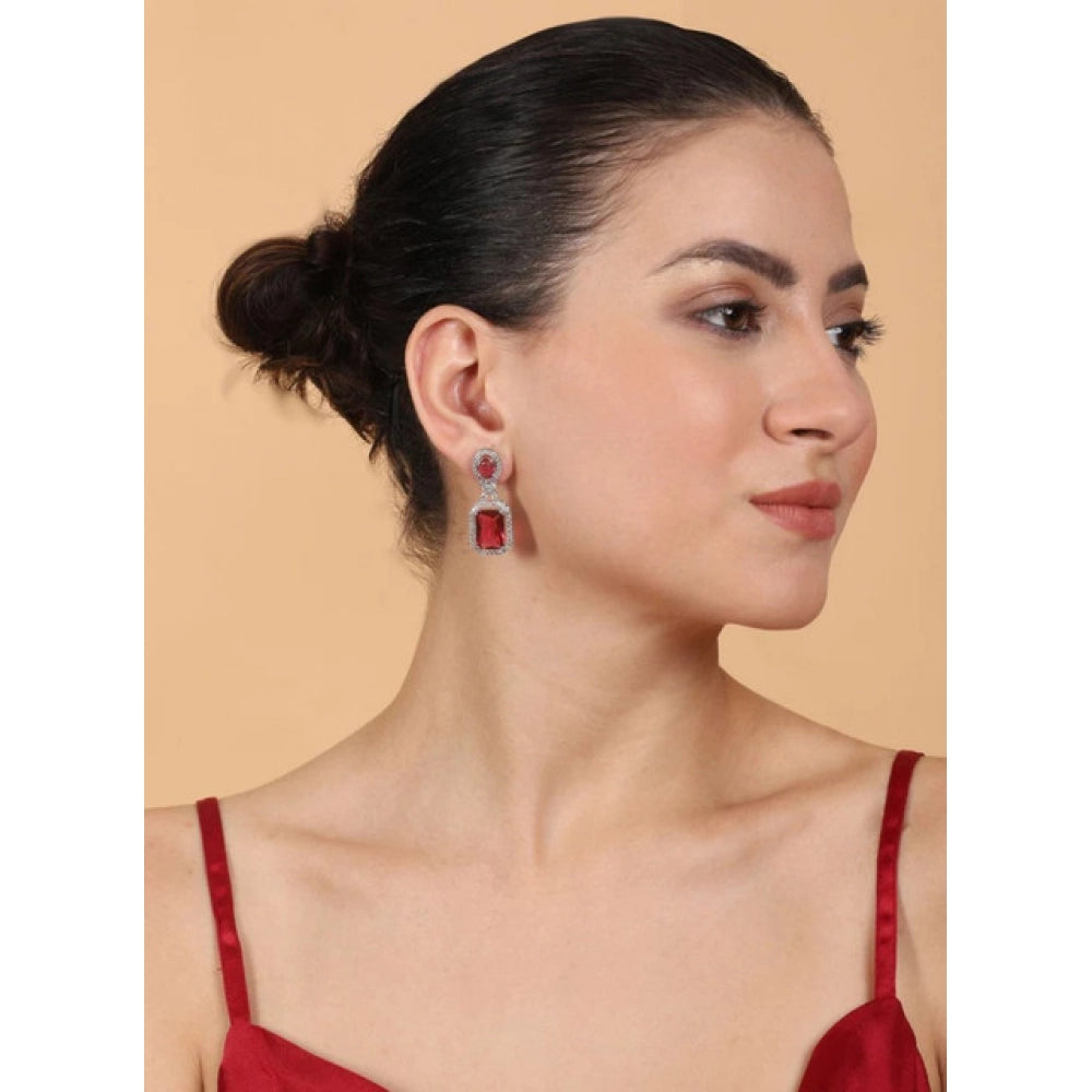 Women's Brass Silver Plated Drop Earrings — Red · 1973