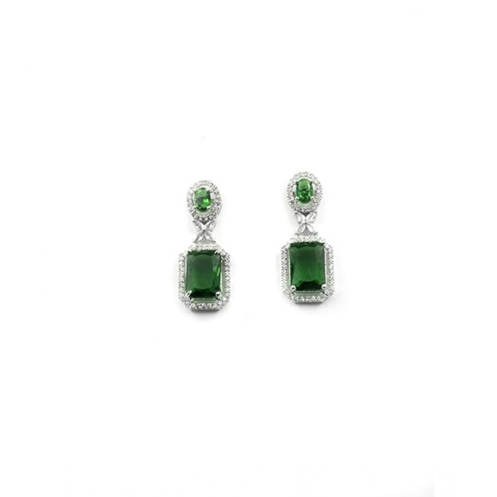 Women's Brass Silver Plated Drop Earrings — Green · 1974