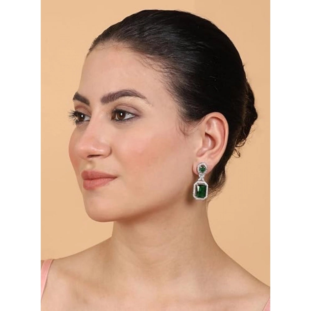 Women's Brass Silver Plated Drop Earrings — Green · 1974