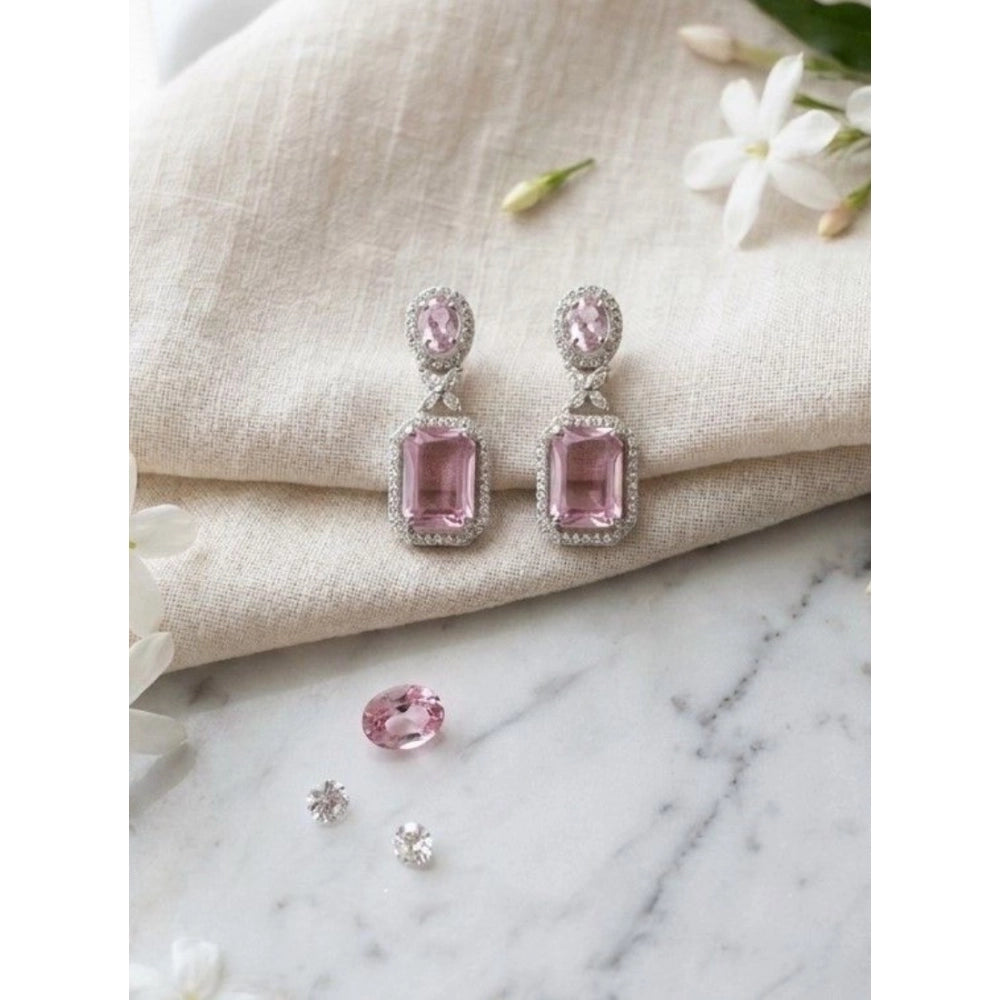 Women's Brass Silver Plated Drop Earrings — Pink · 1975
