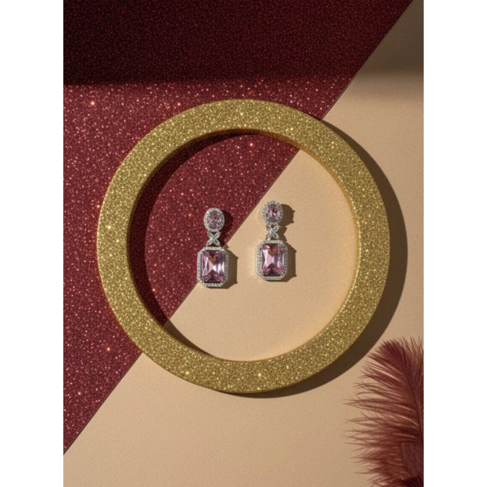 Women's Brass Silver Plated Drop Earrings — Pink · 1975