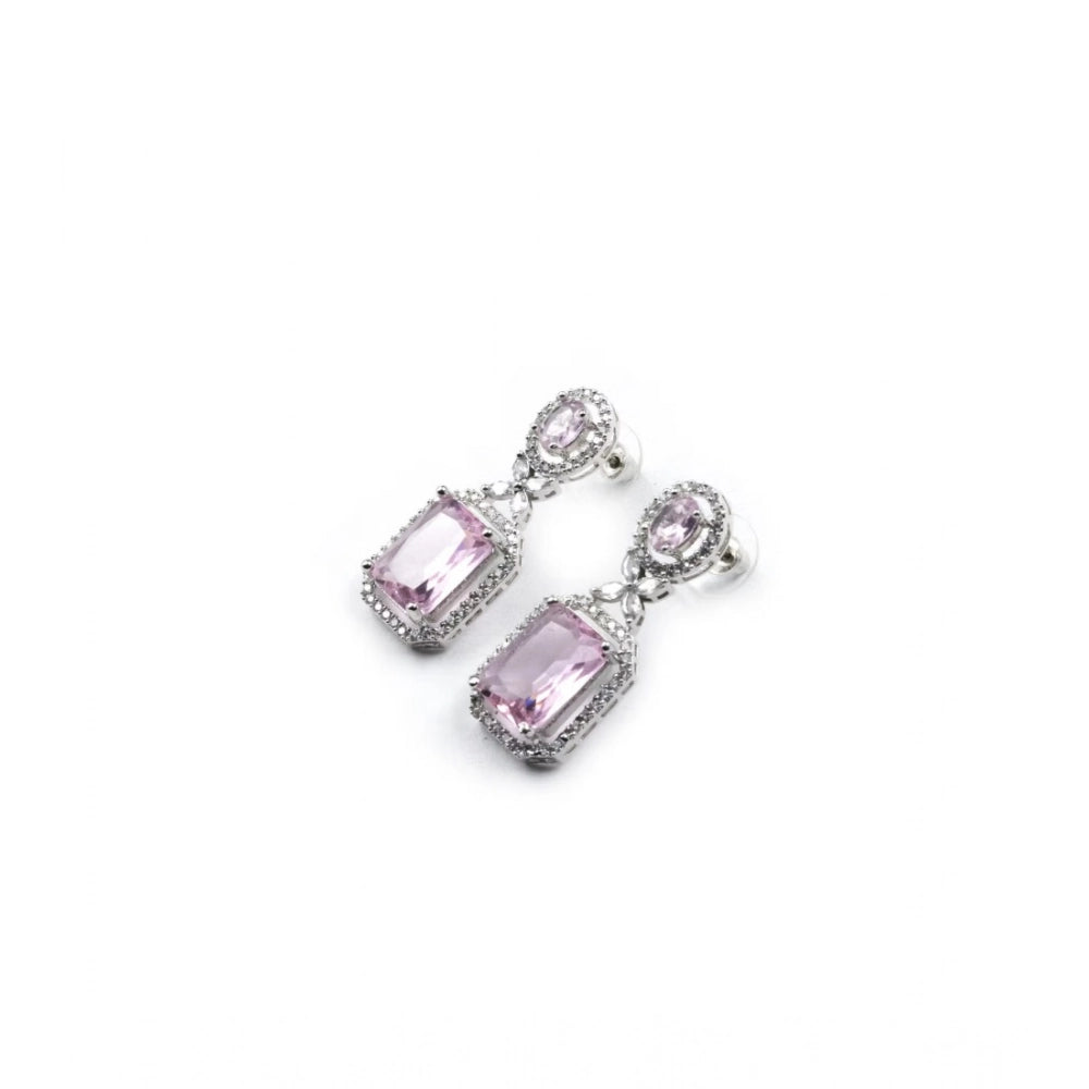 Women's Brass Silver Plated Drop Earrings — Pink · 1975