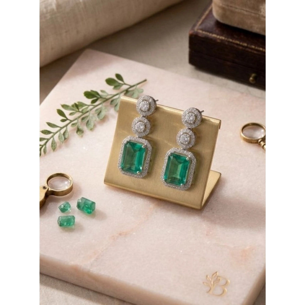 Women's Brass Silver Plated Drop Earrings — Green · 1976