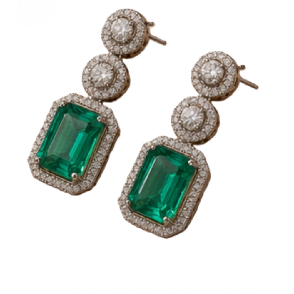Women's Brass Silver Plated Drop Earrings — Green · 1976