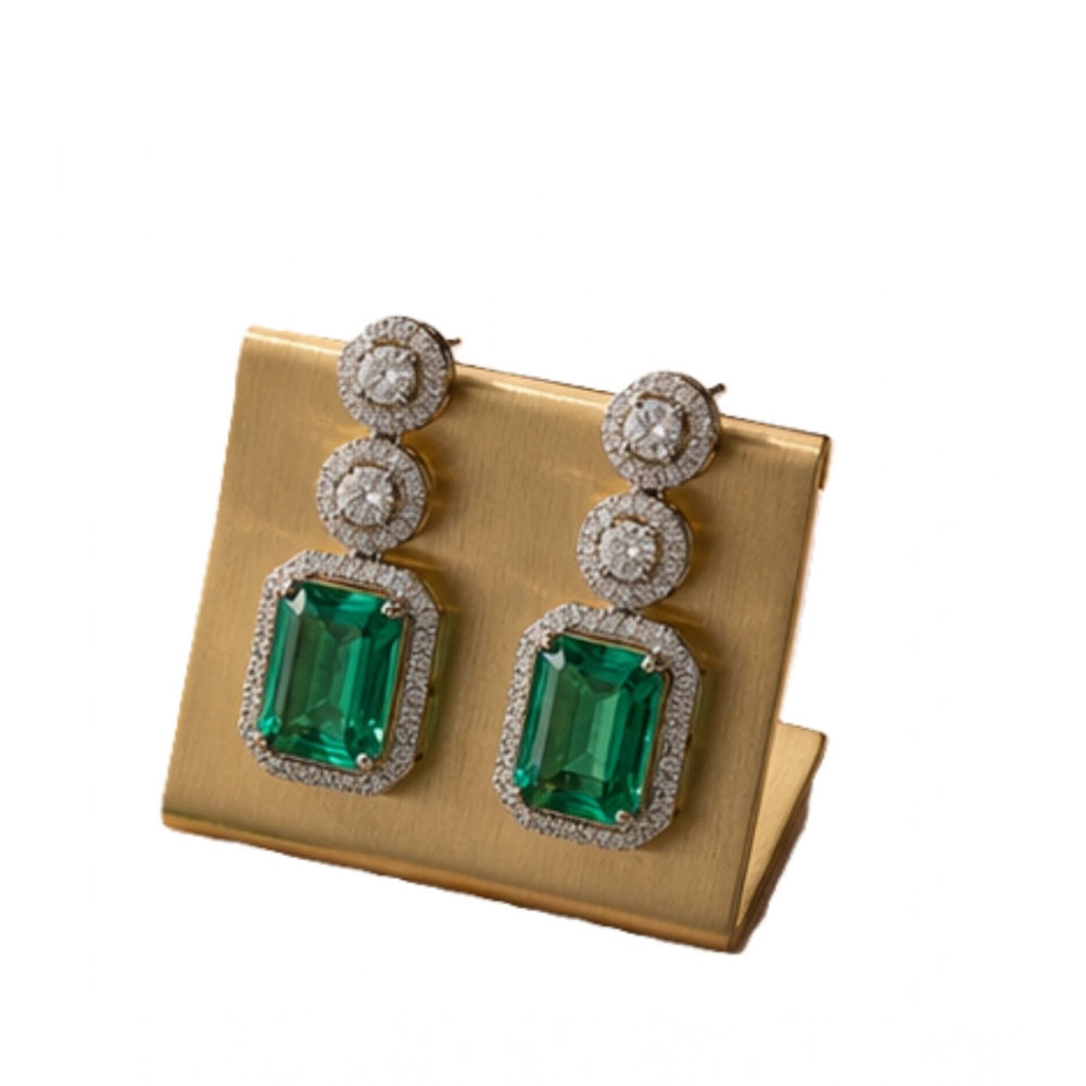 Women's Brass Silver Plated Drop Earrings — Green · 1976