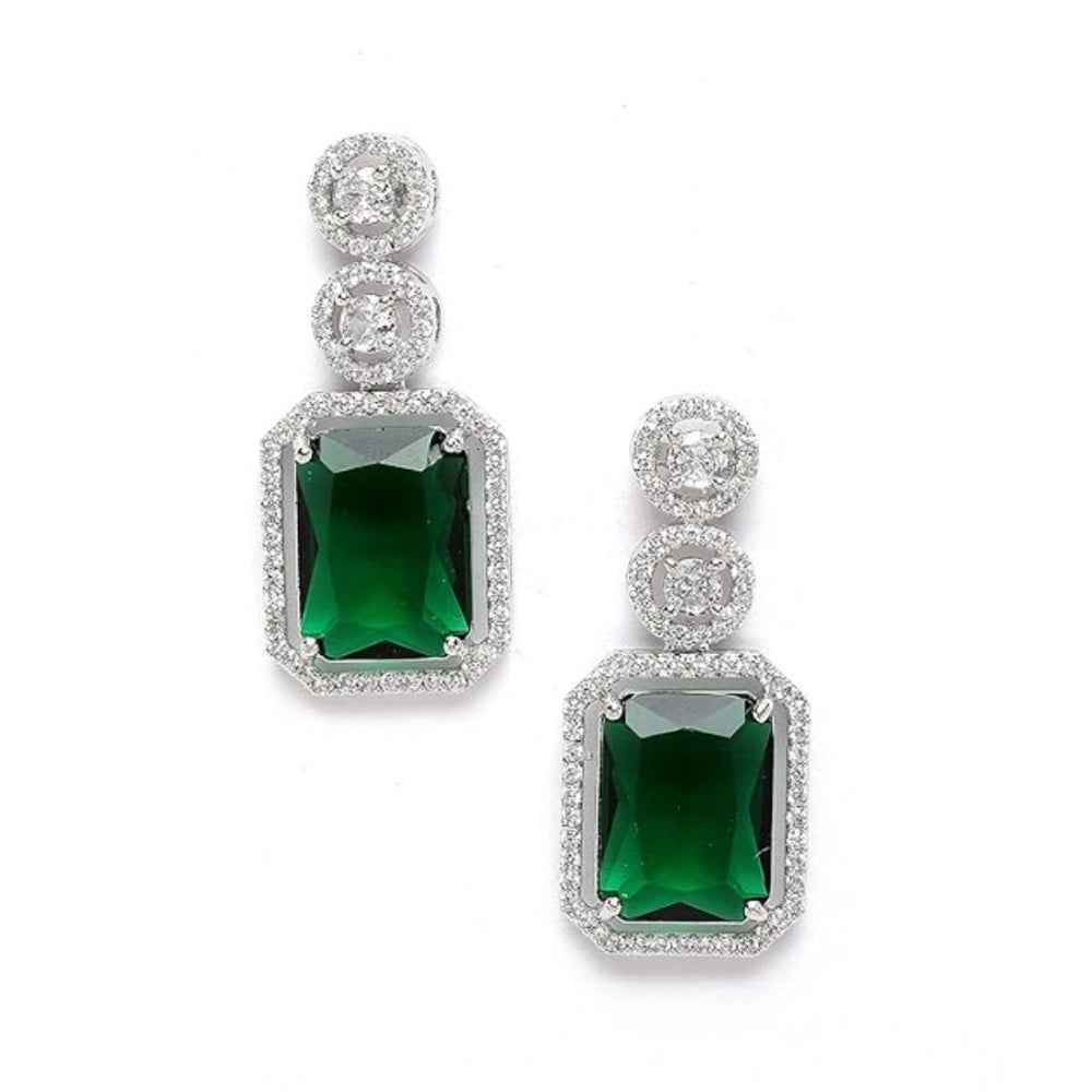 Women's Brass Silver Plated Drop Earrings — Green · 1978