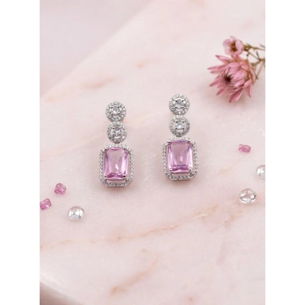 Women's Brass Silver Plated Drop Earrings — Pink · 1979