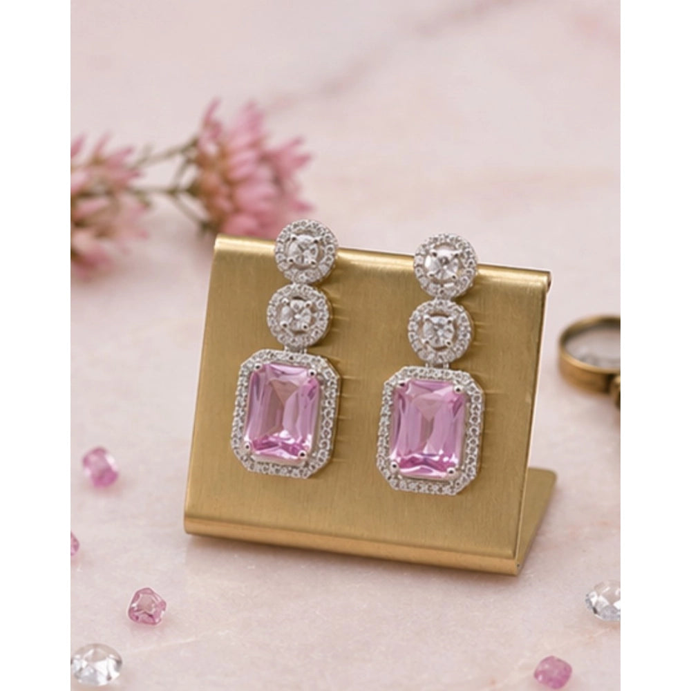 Women's Brass Silver Plated Drop Earrings — Pink · 1979