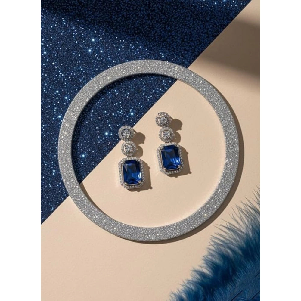 Women's Brass Silver Plated Drop Earrings — Blue · 1981