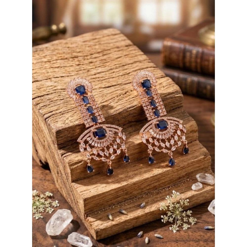 Women's Brass Silver Plated Drop Earrings — Blue · 1988