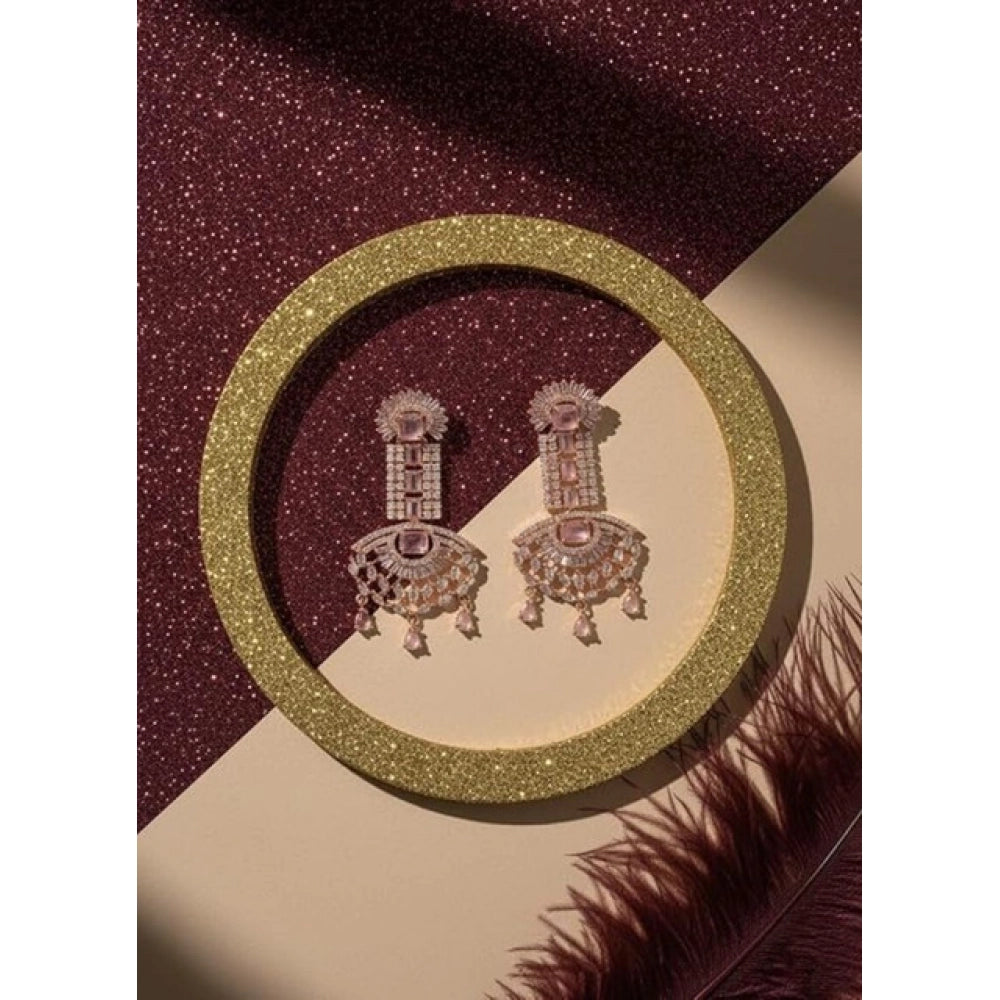 Women's Brass Silver Plated Drop Earrings — Pink · 1989