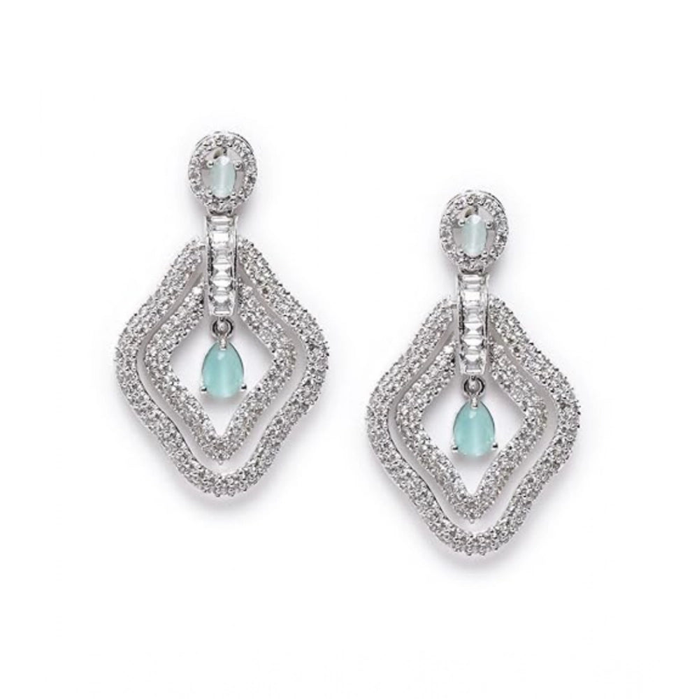 Women's Brass Silver Plated Drop Earrings — Turquoise · 1990