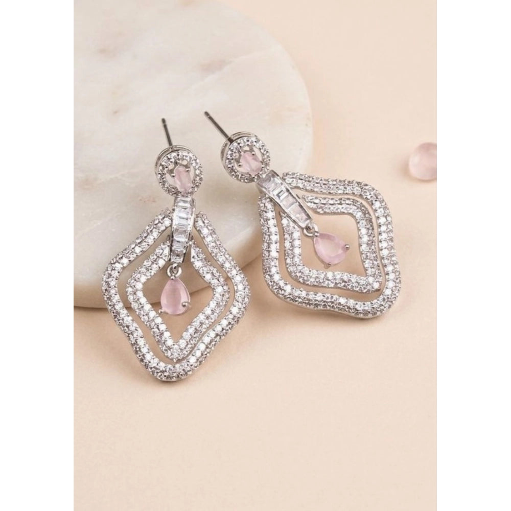 Women's Brass Silver Plated Drop Earrings — Pink · 1991