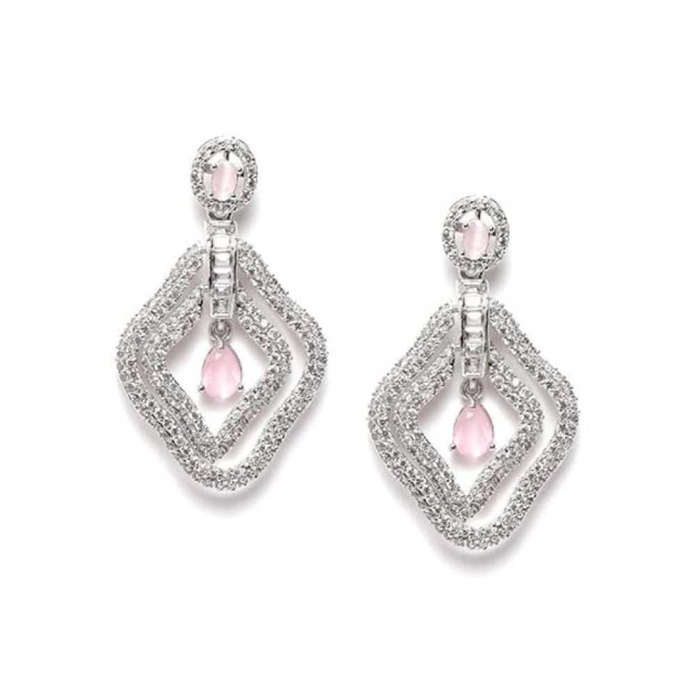Women's Brass Silver Plated Drop Earrings — Pink · 1991