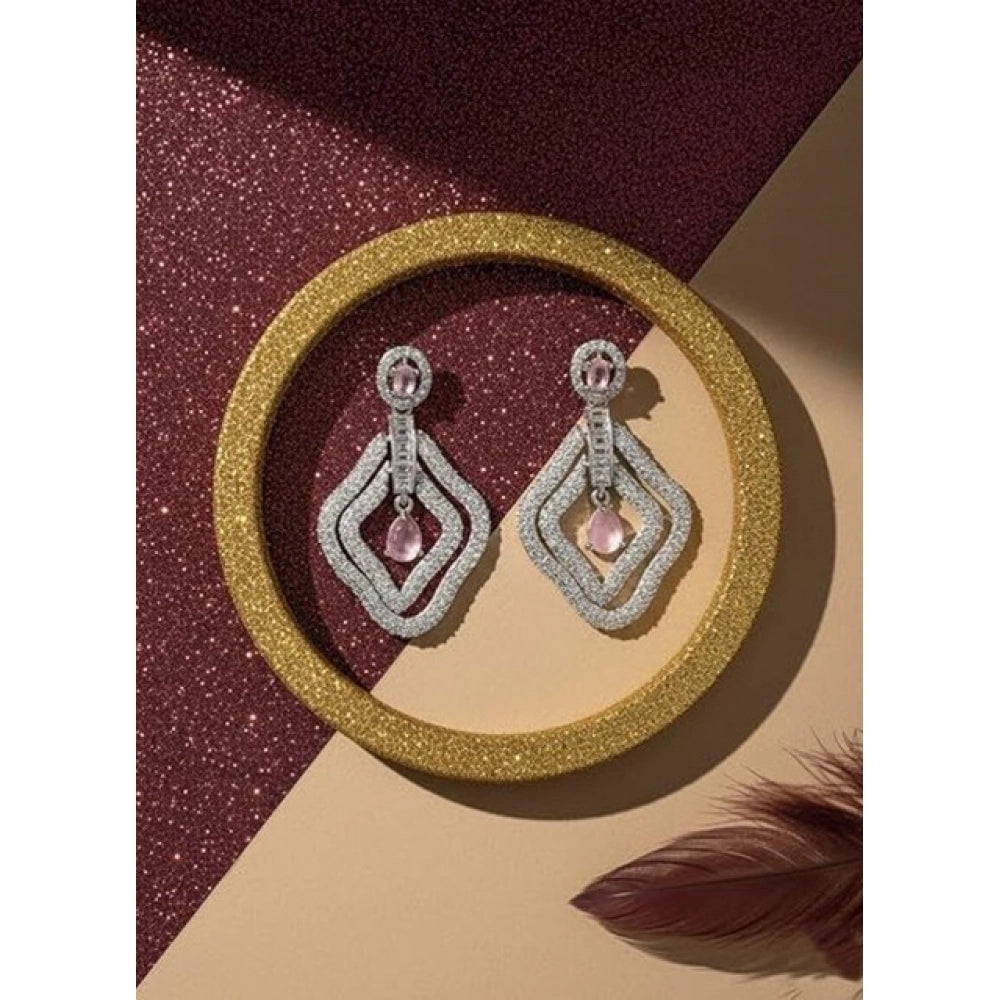 Women's Brass Silver Plated Drop Earrings — Pink · 1991