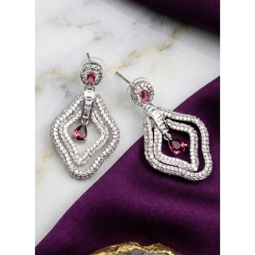 Women's Brass Silver Plated Drop Earrings — Red · 1992