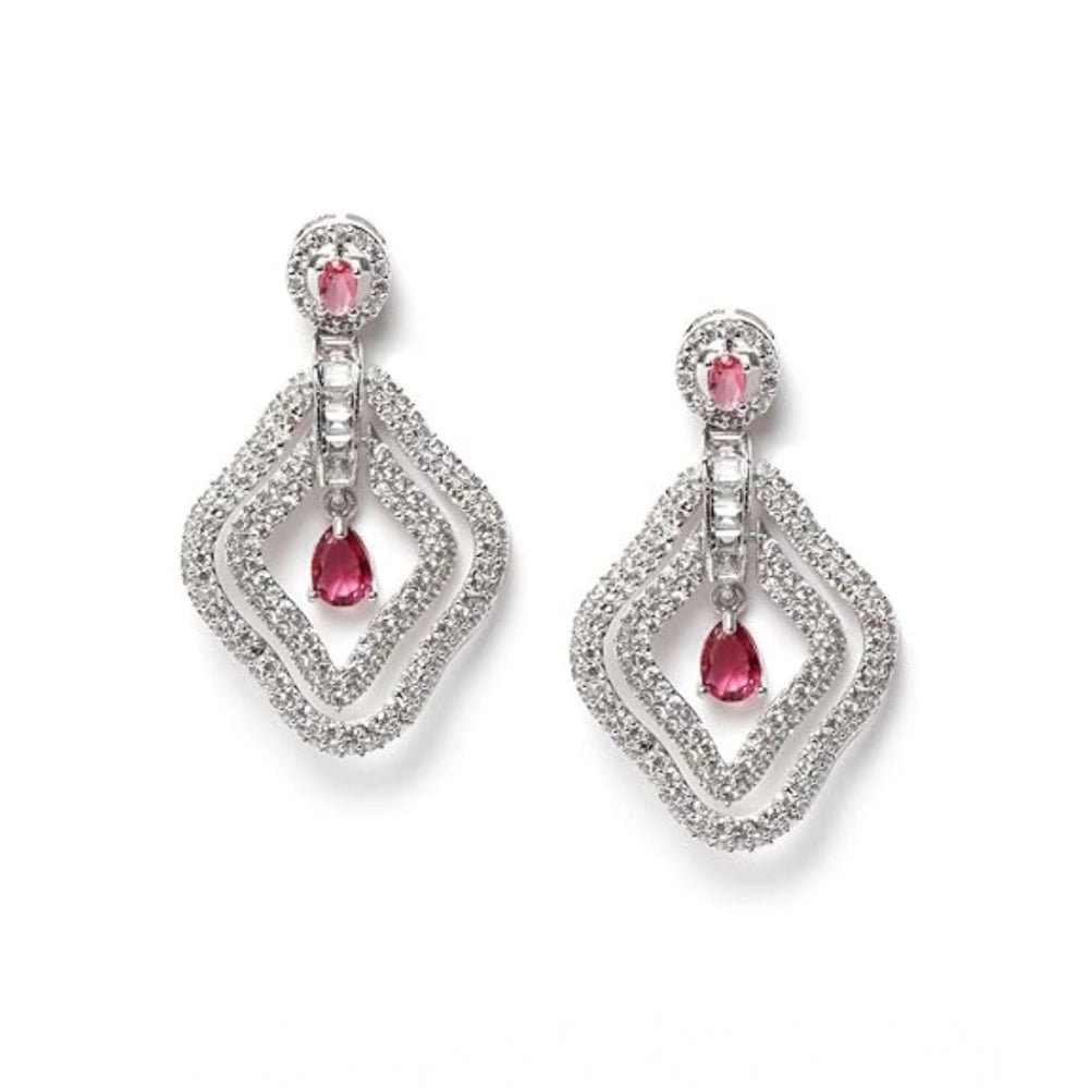 Women's Brass Silver Plated Drop Earrings — Red · 1992