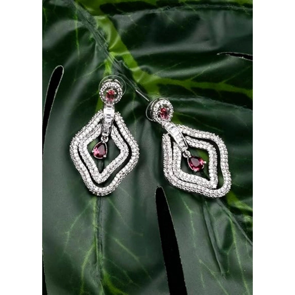 Women's Brass Silver Plated Drop Earrings — Red · 1992