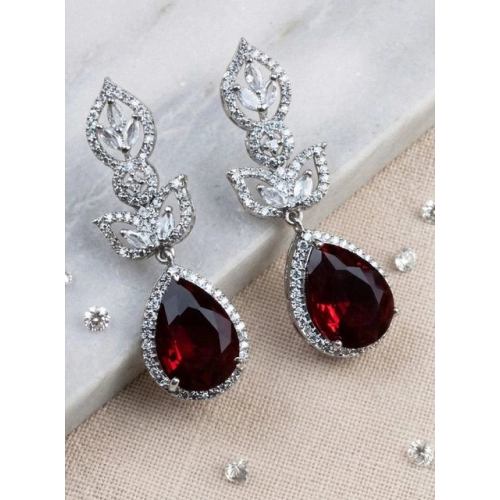 Women's Brass Silver Plated Drop Earrings — Red · 1994