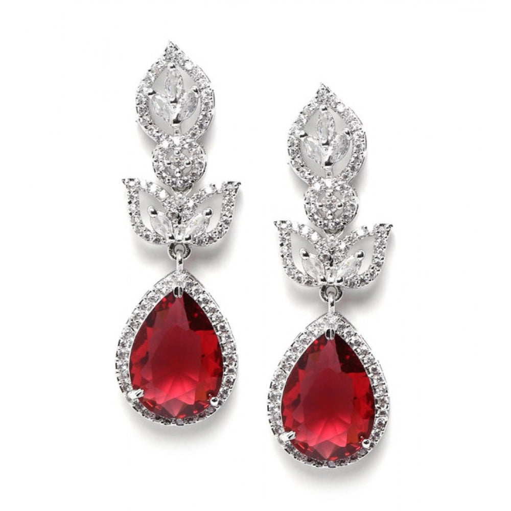 Women's Brass Silver Plated Drop Earrings — Red · 1994