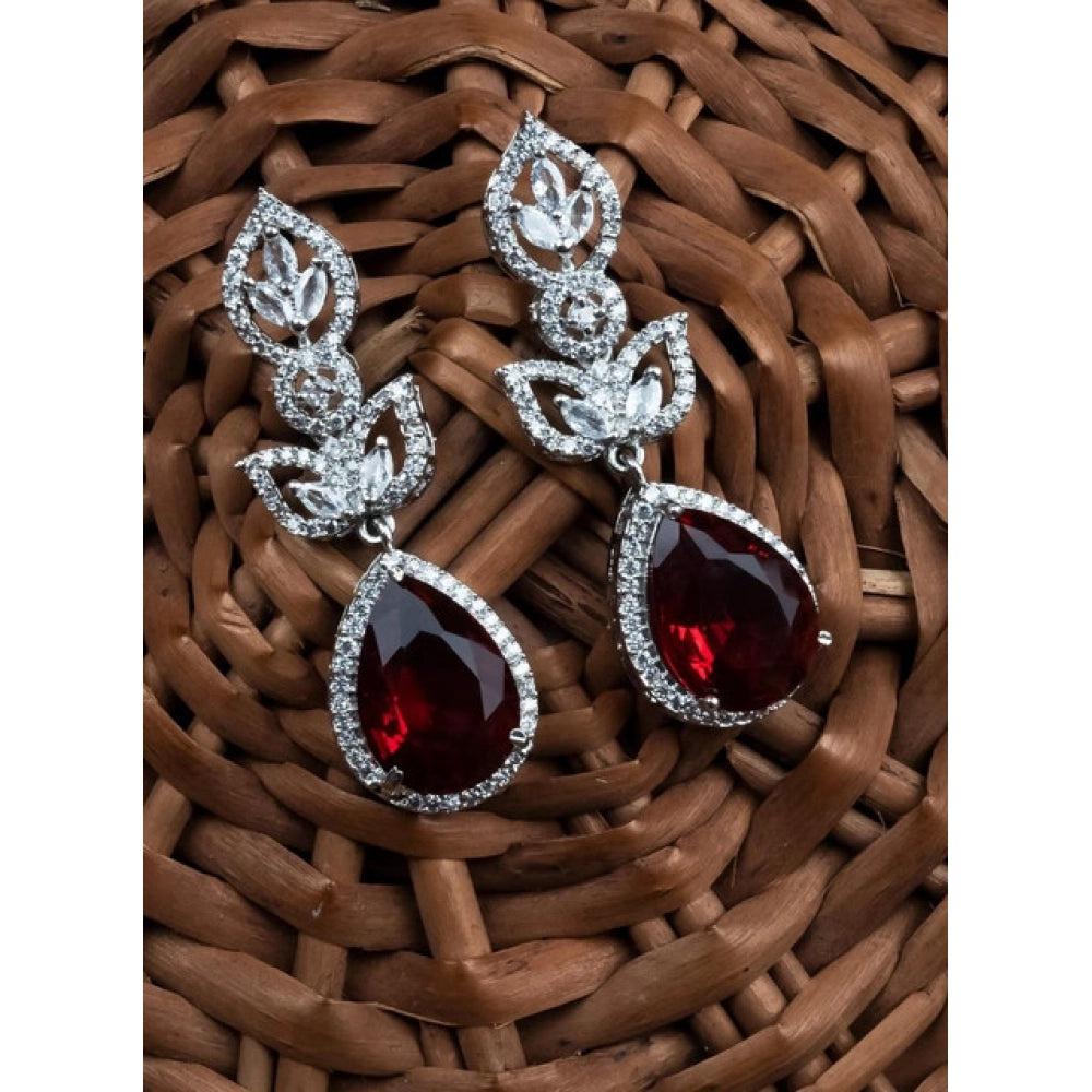 Women's Brass Silver Plated Drop Earrings — Red · 1994