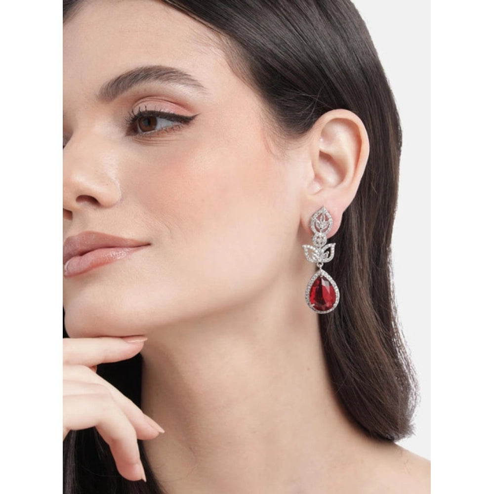 Women's Brass Silver Plated Drop Earrings — Red · 1994