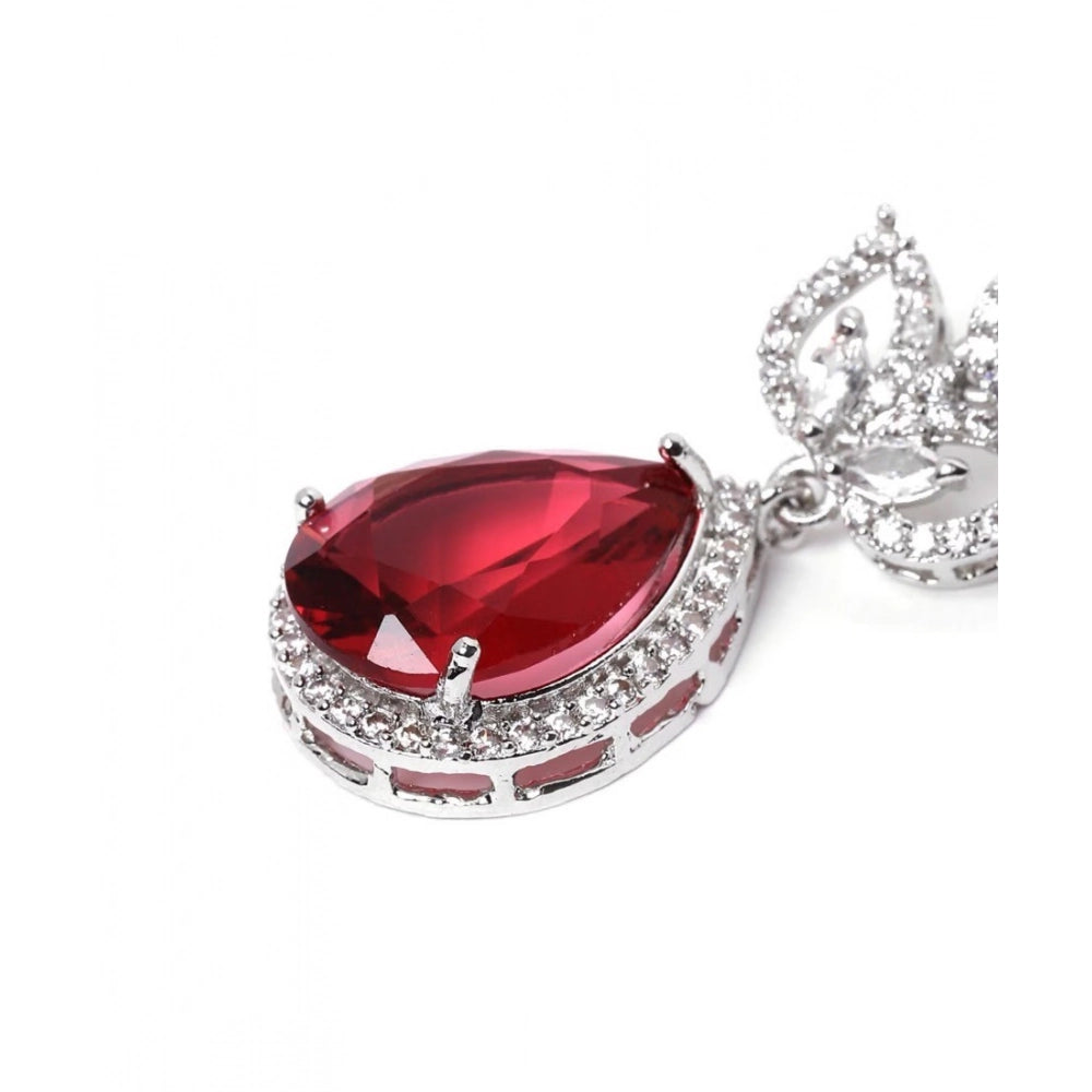 Women's Brass Silver Plated Drop Earrings — Red · 1994