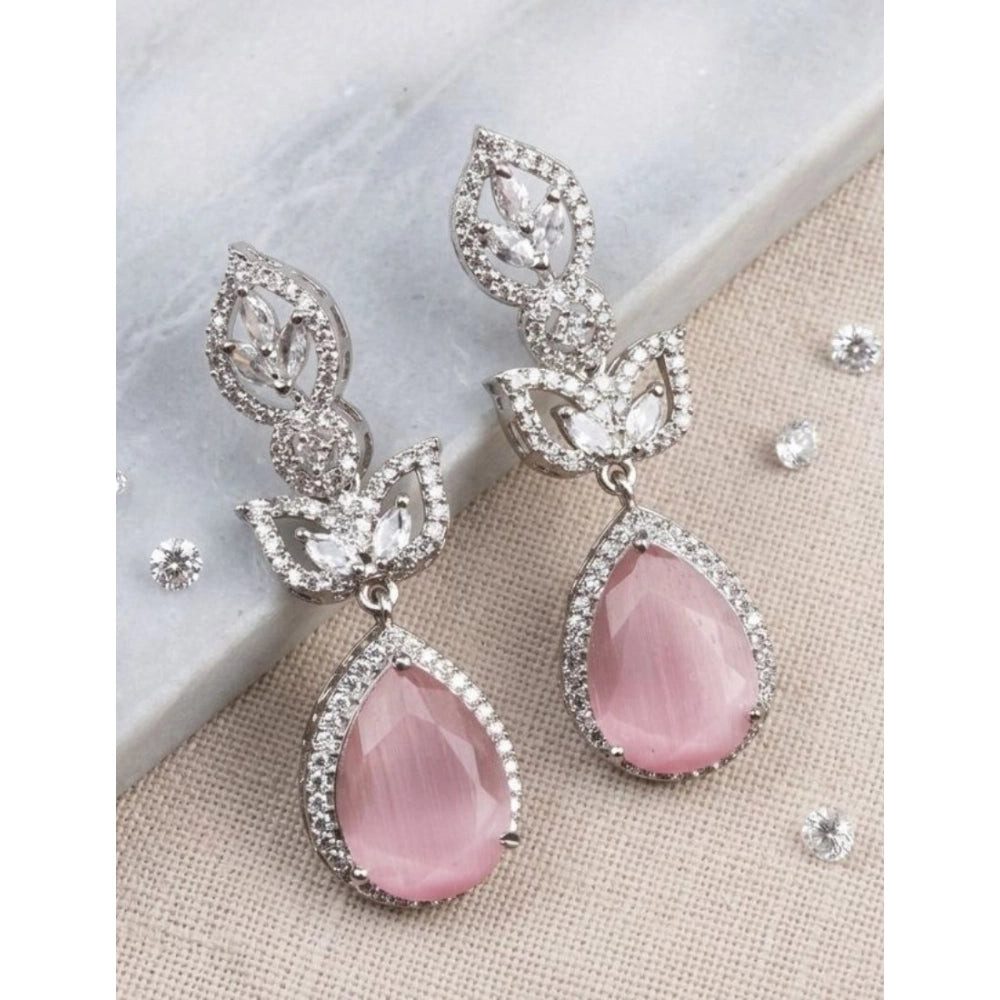 Women's Brass Silver Plated Drop Earrings — Pink · 1995